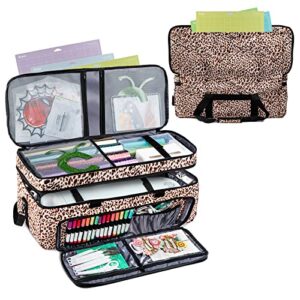 bagsprite double-layer carrying case compatible with cricut explore air, air 2, maker and maker 3, cricut case with mat pockets and cricut accessories storage (leopard)