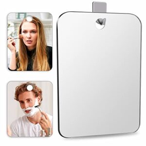 shatterproof shower mirror fogless for shaving(2 pack,larger 10.7x8 inch)43% than original,unbreakable deluxe plexiglass makeup mirror,largest bathroom wall hanging,portable handheld camping,silver