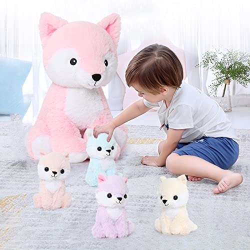 MorisMos Fox Stuffed Animals Plush Toys, Soft Stuffed Fox Mommy & Babies Set, Fox Plush Toy Large Size for Women, Girl, Kids on Mother's Day, Birthday, Christmas, 19in