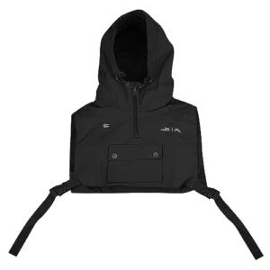 croogo casual lightweight tactical vest men's cyberpunk techwear sleeveless hooded waistcoat with pockets jacket,black-mj01