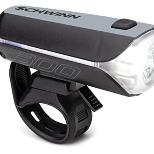 Schwinn LED Bike Light Headlight and Tailight, USB Rechargeable, 300 Lumen Light Set, Black