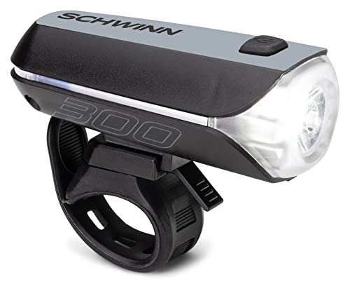 Schwinn LED Bike Light Headlight and Tailight, USB Rechargeable, 300 Lumen Light Set, Black
