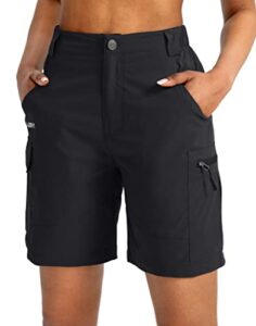 viodia women's 7" hiking cargo shorts with pockets quick dry lightweight shorts for women golf casual summer shorts black