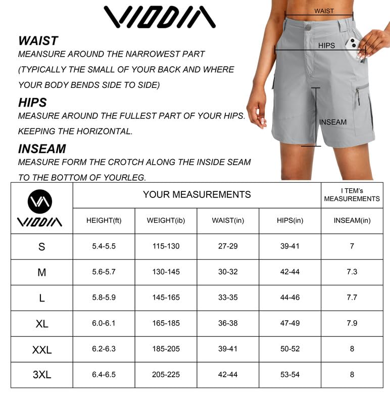 Viodia Women's 7" Hiking Cargo Shorts with Pockets Quick Dry Lightweight Shorts for Women Golf Casual Summer Shorts Black