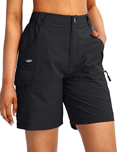 Viodia Women's 7" Hiking Cargo Shorts with Pockets Quick Dry Lightweight Shorts for Women Golf Casual Summer Shorts Black