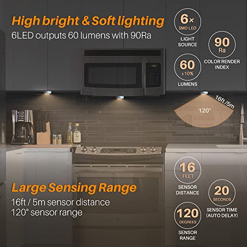 Motion Sensor Lights Indoor, STAR-SPANGLED High CRI Stick on Stair Puck Lights Battery Operated, Cordless LED Step Night Light for Under Cabinet, Hallway, Stairway, Closet, Kitchen (Warm White, 6Pack)