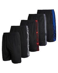 5 pack: big boys girls youth clothing knit mesh active athletic performance basketball soccer lacrosse tennis exercise summer gym golf running teen running shorts quick dry fit knit- set 12, s (8)