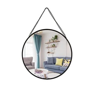 bowenturbo hanging wall mirror decorative metal round mirror with chain for home decor bathroom bedroom living room… (7.9", black)