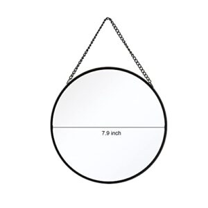Bowenturbo Hanging Wall Mirror Decorative Metal Round Mirror with Chain for Home Decor Bathroom Bedroom Living Room… (7.9", Black)