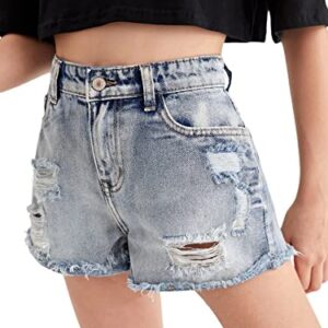 Floerns Girls Ripped Raw Hem Jeans High Waisted Wide Leg Denim Shorts Light Blue 8 Years