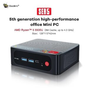 Beelink SER5 Mini PC, AMD Ryzen 5 5500U(7nm, 6C/12T) up to 4.0GHz, Mini Computer 16GB DDR4 RAM 500GB NVME SSD, Micro PC 4K@60Hz Triple Display, Mini Gaming Computer WiFi6 BT5.2 57W HTPC