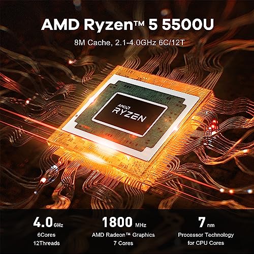 Beelink SER5 Mini PC, AMD Ryzen 5 5500U(7nm, 6C/12T) up to 4.0GHz, Mini Computer 16GB DDR4 RAM 500GB NVME SSD, Micro PC 4K@60Hz Triple Display, Mini Gaming Computer WiFi6 BT5.2 57W HTPC
