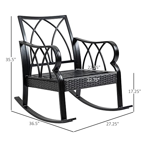 Outsunny Outdoor Wicker Rocking Chair with Padded Cushions, Aluminum Furniture Rattan Porch Rocker Chair w/Armrest for Garden, Patio, and Backyard, Grey