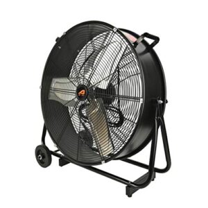 aain 24" high velocity industrial floor fan, 2 speed air circulation standing, rolling drum shop blower for garage, warehouse, patio, factory and basement with wheel, black, (aa011b)