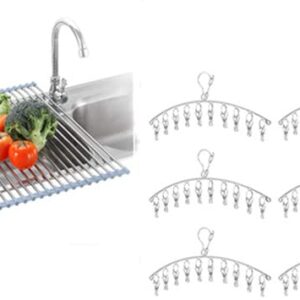 Seropy Roll Up Dish Drying Rack Over The Sink Dish Drainer for Kitchen Sink 17.5 x 15.7 Inch and Clothes Drying Racks for Laundry Foldable 10 Clips 6 Pack Sock Hanger