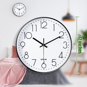 QPEUIM Wall Clock 12 Inch Wall Clocks Non-Ticking Battery Operated with Stereoscopic Dial Ultra-Quiet Movement Quartz for Office Classroom School Home Living Room Bedroom Kitchen