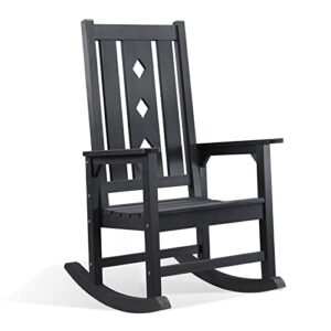 efurden rocking chair, weather resistant patio rocker for adults, smooth rocking chair indoor and outdoor,350lbs load (black)