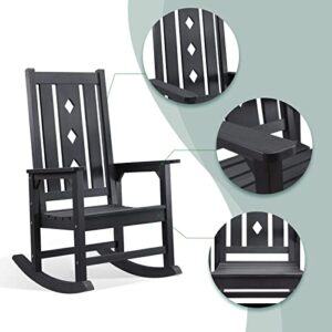 EFURDEN Rocking Chair, Weather Resistant Patio Rocker for Adults, Smooth Rocking Chair Indoor and Outdoor,350lbs Load (Black)