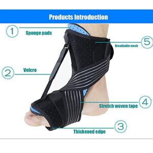 Fasciitis Night Splint Foot Drop Orthotic Brace, Adjustable Elastic Dorsal Night Splint For Plantar Fasciitis, Heel, Ankle, Arch Foot Pain, Achilles Tendonitis (Black)