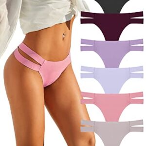 Knowyou 6 Pack Seamless Thongs for Women Sexy No Show Breathable Underwear Stretch Straps T-Back Tangas Panties for Ladies-A-M