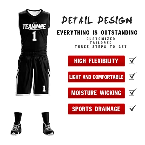 Custom Men Youth Reversible Basketball Jersey Uniform Printed Personalized Name Number Sportswear Big Size, Black&white-20, One Size