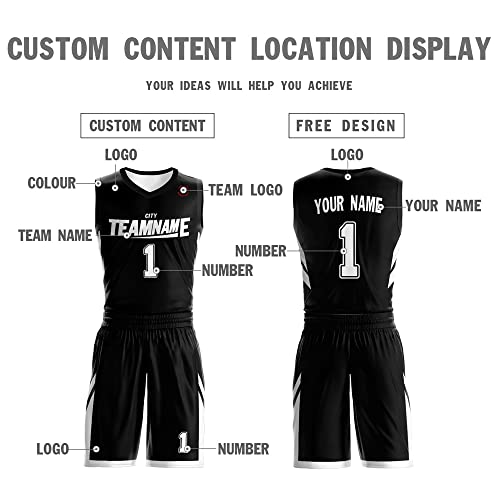 Custom Men Youth Reversible Basketball Jersey Uniform Printed Personalized Name Number Sportswear Big Size, Black&white-20, One Size