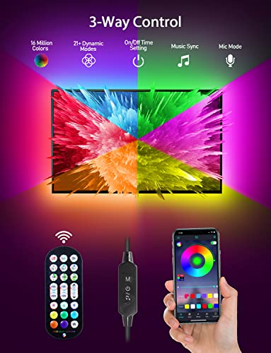 MATICOD LED 9.84ft RGB Strip Lights for TV Behind, USB for 32-43in TV, Bluetooth APP Remote Control Music Sync TV Backlight for Gaming Room