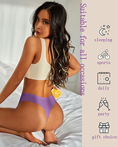 ALL OF ME Seamless Thongs for Women No Show Panties V-waisted Stretch Breathable Sexy Thong Underwear 9 Pack XS-L