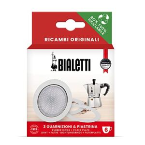 bialetti spare parts, includes 3 gaskets and 1 plate, compatible with moka express, fiammetta, break, happy, dama, moka timer and rainbow (6 cups)