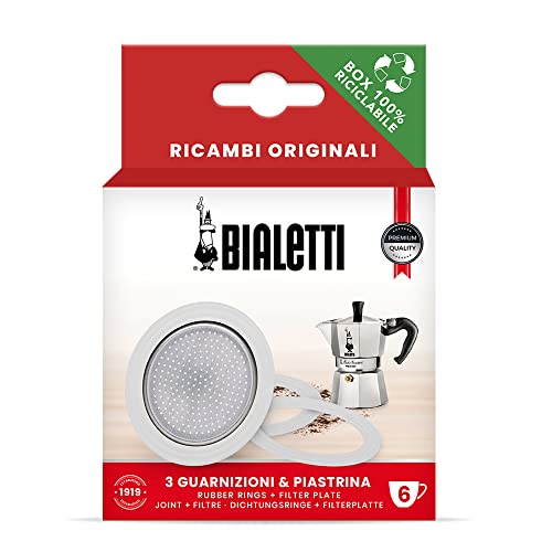 Bialetti Spare Parts, Includes 3 Gaskets and 1 Plate, Compatible with Moka Express, Fiammetta, Break, Happy, Dama, Moka Timer and Rainbow (6 Cups)