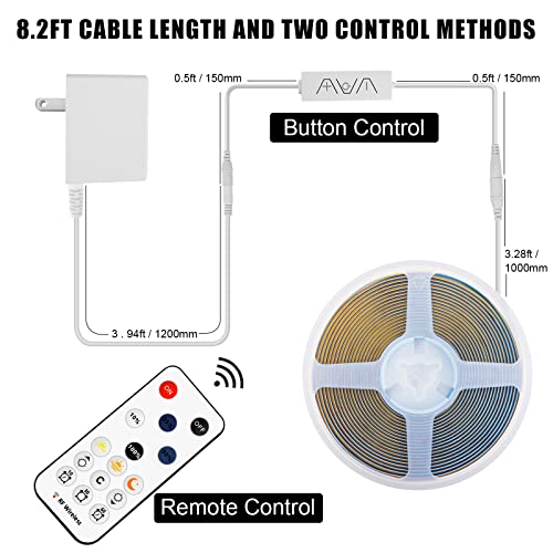 Tatazone White COB Led Strip Light with RF Remote, 16.4ft 6500K Dimmable Bright Daylight White COB Light Strip, Indoor COB Led Lights for Mirror, Ceiling, Kitchen, Room, Cabinet, Closet