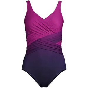 lands' end womens slender wrap one piece swimsuit violet rose/navy ombre regular 10