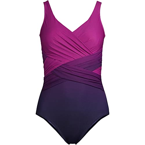 Lands' End Womens Slender Wrap One Piece Swimsuit Violet Rose/Navy Ombre Regular 10