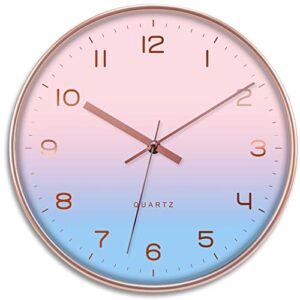something unicorn - purple ombre color rainbow wall clock with golden frame for girl's and kid's bedroom wall decor. beautiful, non-ticking, battery operated and easy to read. (12 inch)