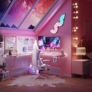 MOTPK Pink Gaming Desk L Shaped, 51 Inch Gamer Desk Gaming Table with Carbon Fiber Texture, Corner Computer Desk L Shape with Monitor Stand & Cup Holder & Headphone Hook, for Women & Girls Gift