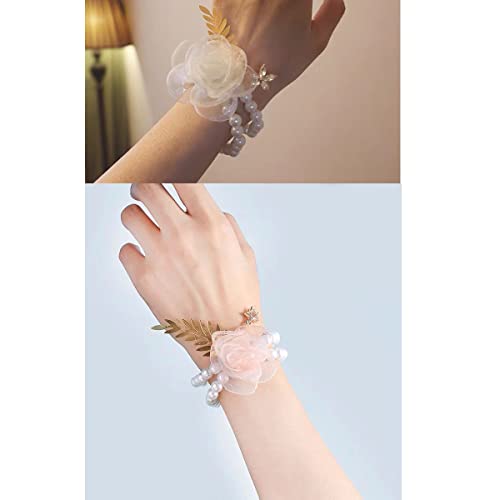 6PCS Pearl Wrist Corsage Bands Bride Elastic Pearl WristBand Corsage DIY Stretch Pearl Wedding Wrist Handmade Corsage Accessories for Wedding Party Bride Bridesmaid Christmas Thanksgiving