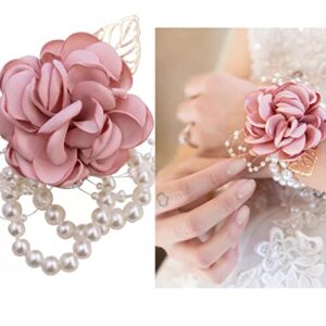 6PCS Pearl Wrist Corsage Bands Bride Elastic Pearl WristBand Corsage DIY Stretch Pearl Wedding Wrist Handmade Corsage Accessories for Wedding Party Bride Bridesmaid Christmas Thanksgiving