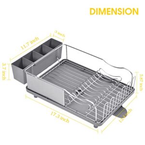 TOOLF Dish Rack, 304 Stainless Steel Dish Drying Rack for Kitchen Counter, Dish Drainer with Cutlery Holder for Large Capacity, Grey