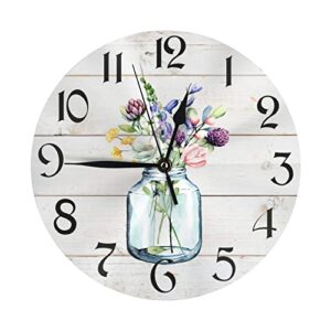 dadabuliu wall clock spring flower rustic country silent non-ticking 10 inch round clocks pvc battery operated quartz analog for living room kitchen bedroom bathroom office home school decor