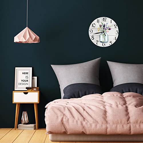 DADABULIU Wall Clock Spring Flower Rustic Country Silent Non-Ticking 10 Inch Round Clocks PVC Battery Operated Quartz Analog for Living Room Kitchen Bedroom Bathroom Office Home School Decor