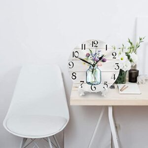 DADABULIU Wall Clock Spring Flower Rustic Country Silent Non-Ticking 10 Inch Round Clocks PVC Battery Operated Quartz Analog for Living Room Kitchen Bedroom Bathroom Office Home School Decor
