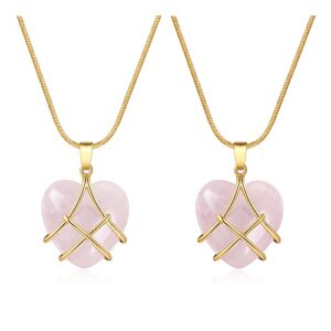 idesign best friend necklace for women girls diamond castle rose quartz heart necklace for women girls (2 pcs rose quartz necklace)