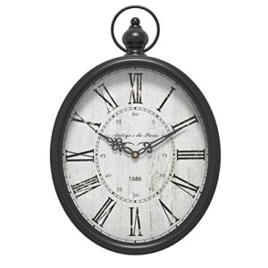 menterry oval retro wall clock, rustic vintage style, black antique design, battery operated silent decor large wall clocks for kitchen,farmhouse,office (15.5" h x 10.5" w)