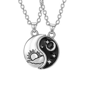 mjartoria bff necklace for 2, best friend necklace set-yin yang tai chi pattern pendant black and white taoism culture friendship necklace matching gifts valentines birthday thanksgiving christmas