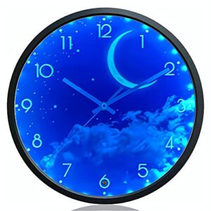 ocest night light wall clock for bedroom, 12 inch silent battery-operated led wall clocks for living room/kitchen, glow in the dark large digital display wall clock kids birthday gift -moon