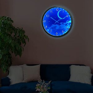 OCEST Night Light Wall Clock for Bedroom, 12 Inch Silent Battery-Operated LED Wall Clocks for Living Room/Kitchen, Glow in The Dark Large Digital Display Wall Clock Kids Birthday Gift -Moon