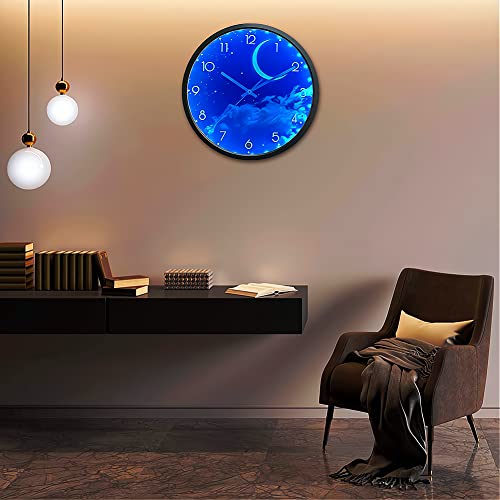 OCEST Night Light Wall Clock for Bedroom, 12 Inch Silent Battery-Operated LED Wall Clocks for Living Room/Kitchen, Glow in The Dark Large Digital Display Wall Clock Kids Birthday Gift -Moon