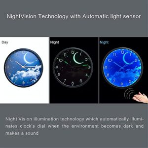 OCEST Night Light Wall Clock for Bedroom, 12 Inch Silent Battery-Operated LED Wall Clocks for Living Room/Kitchen, Glow in The Dark Large Digital Display Wall Clock Kids Birthday Gift -Moon