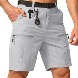 Men's Hiking Cargo Shorts Stretch Quick Dry Outdoor Tactical Shorts for Men with Multi Pocket for Fishing Casual(Light Grey,L)