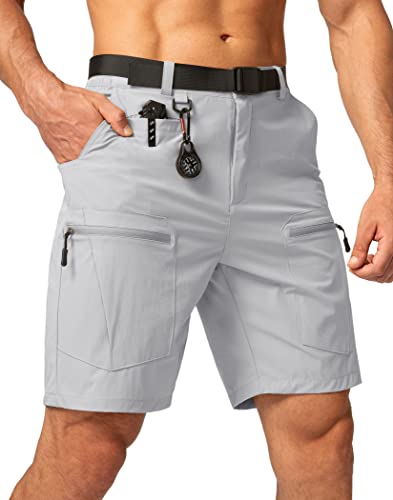 Men's Hiking Cargo Shorts Stretch Quick Dry Outdoor Tactical Shorts for Men with Multi Pocket for Fishing Casual(Light Grey,L)